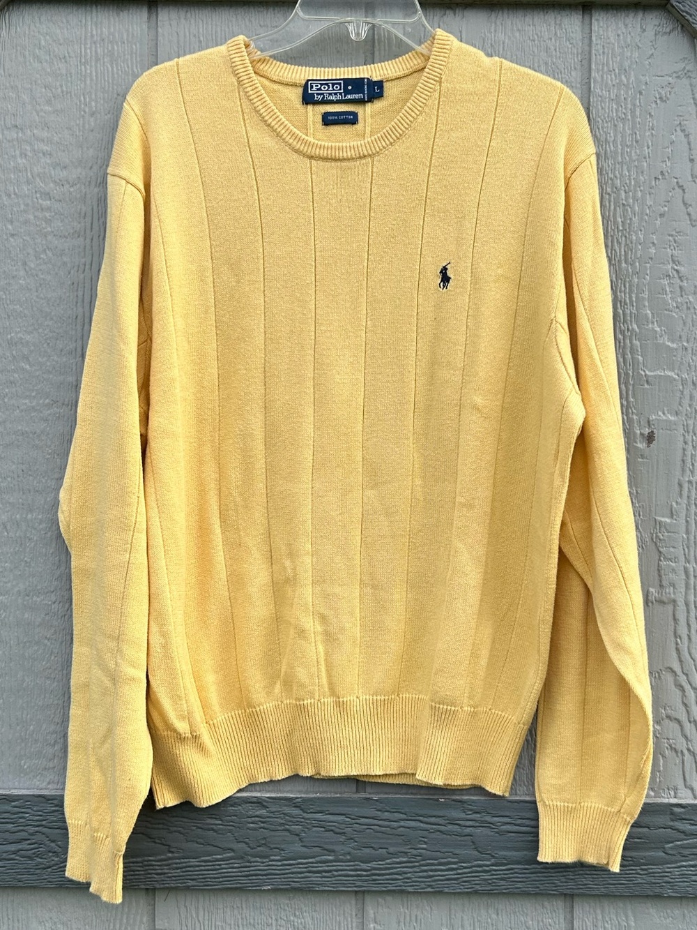 Polo by Ralph Lauren Yellow Ribbed Crewneck Sweater with Embroidered Pony Logo